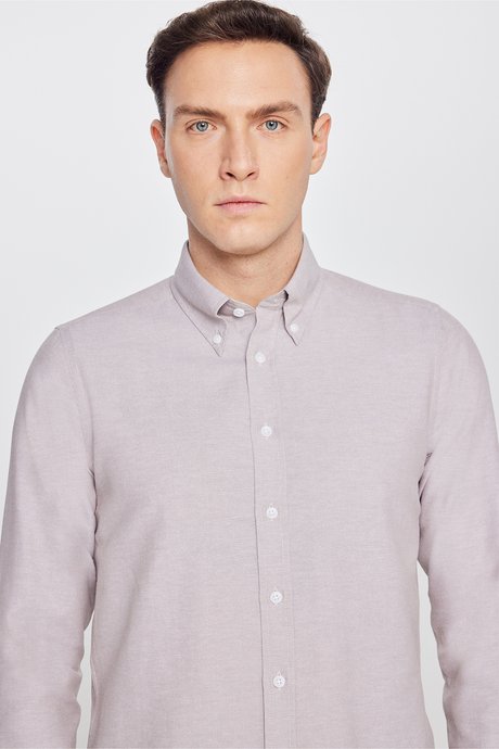 Pamuklu Slim Fit Dar Kesim Gant Yaka Oxford Vizon Gömlek resmi