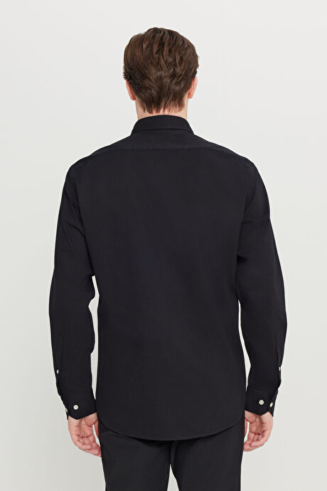 Comfort Fit Rahat Kesim Düğmeli Yaka Kadife Siyah Gömlek resmi