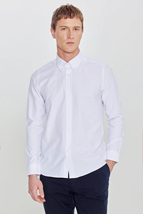 Pamuklu Slim Fit Dar Kesim Gant Yaka Poplin Beyaz Gömlek resmi