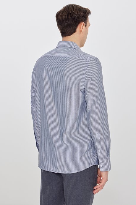 Pamuklu Slim Fit Dar Kesim İtalyan Yaka Oxford Siyah-Beyaz Gömlek resmi