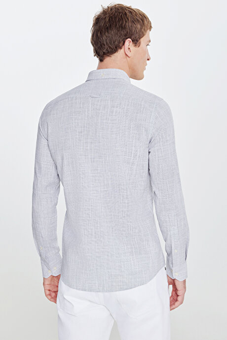 Slim Fit Dar Kesim Düğmeli Yaka Armürlü Antrasit Gömlek resmi