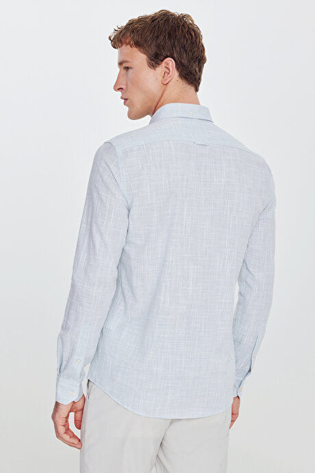 Slim Fit Dar Kesim Düğmeli Yaka Armürlü Haki Gömlek resmi