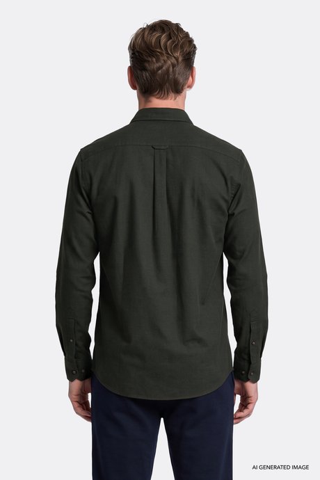 Pamuklu Slim Fit Dar Kesim Düğmeli Yaka Flanel Haki Gömlek resmi