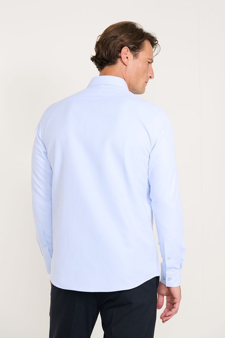 Slim Fit Dar Kesim Klasik Yaka Armürlü Açık Mavi Gömlek resmi