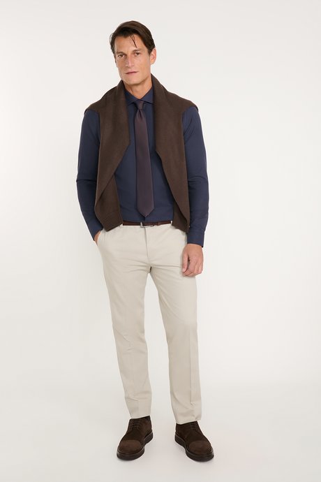 Slim Fit Dar Kesim Klasik Yaka Armürlü Lacivert Gömlek resmi