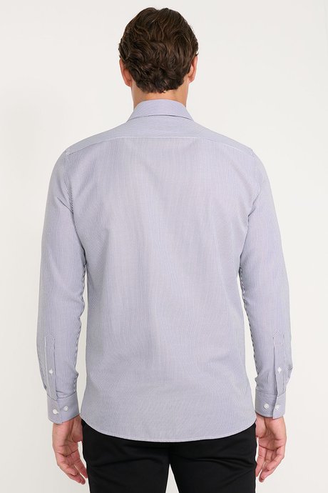Pamuklu Slim Fit Dar Kesim Klasik Yaka Çizgili Siyah-Beyaz Gömlek resmi