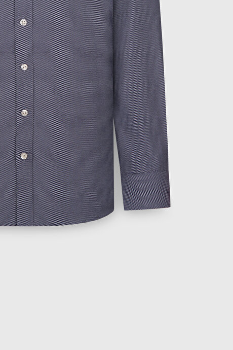 Pamuklu Oxford Regular Fit Rahat Kesim Klasik Yaka Armürlü Lacivert Gömlek resmi