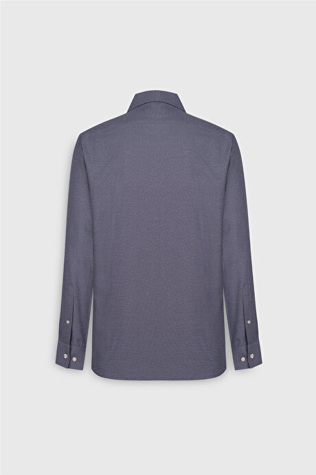 Pamuklu Oxford Regular Fit Rahat Kesim Klasik Yaka Armürlü Lacivert Gömlek resmi