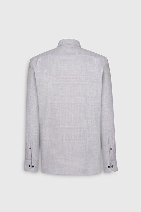 Oxford Slim Fit Dar Kesim Düğmeli Yaka Kareli Esnek Gri Gömlek resmi