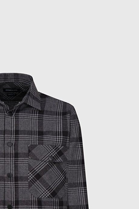 Pamuklu Flanel Comfort Fit Rahat Kesim Klasik Yaka Ekose Desenli Antrasit Gömlek resmi