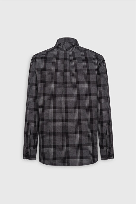Pamuklu Flanel Comfort Fit Rahat Kesim Klasik Yaka Ekose Desenli Antrasit Gömlek resmi