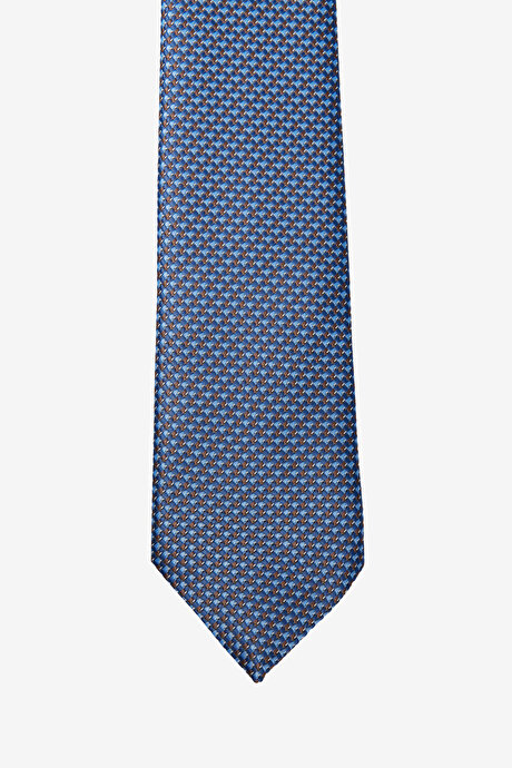 Desenli Lacivert-Kahverengi Kravat resmi