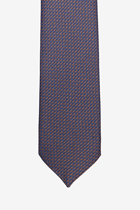 Desenli Lacivert-Kahverengi Kravat resmi