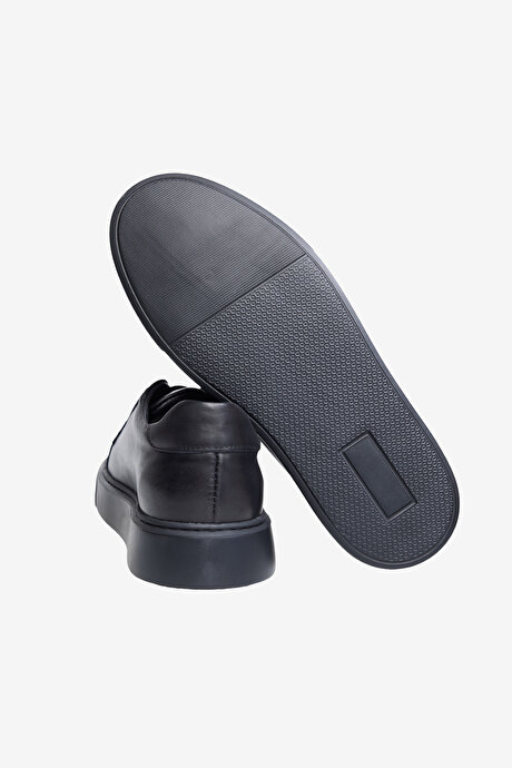 %100 Deri Rahat Taban Esnek Sneaker Siyah Ayakkabı resmi