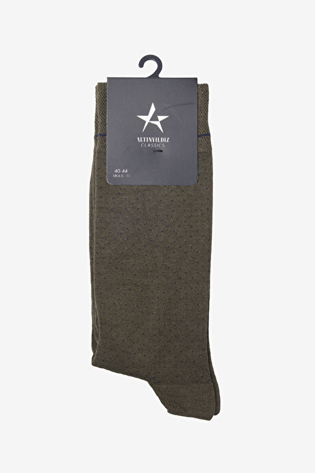 Yumuşak Dokulu Desenli Tekli Haki Çorap resmi