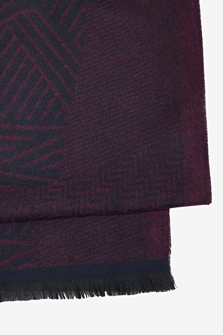 Desenli Standart Fit Lacivert-Bordo Atkı resmi