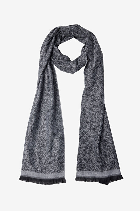 Desenli Standart Fit Siyah-Gri Atkı resmi