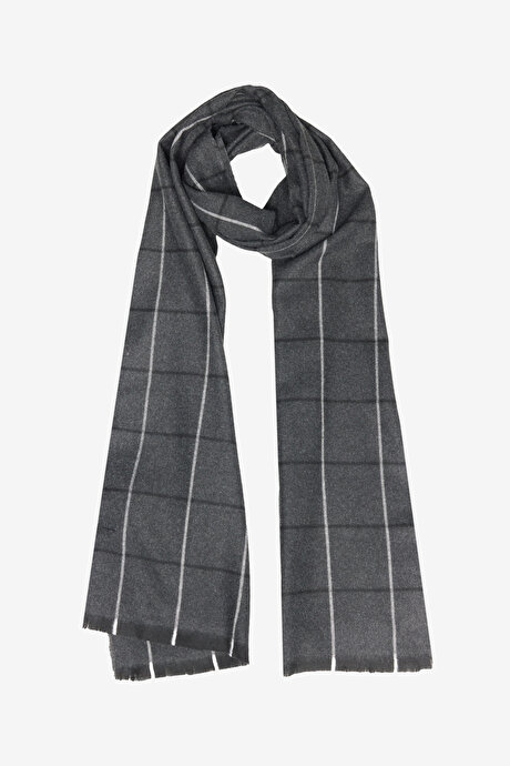 Desenli Standart Fit Antrasit-Gri Atkı resmi