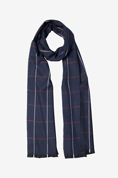 Desenli Standart Fit Bordo-Lacivert Atkı resmi