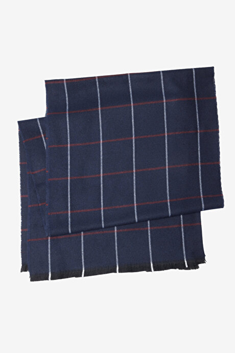 Desenli Standart Fit Bordo-Lacivert Atkı resmi