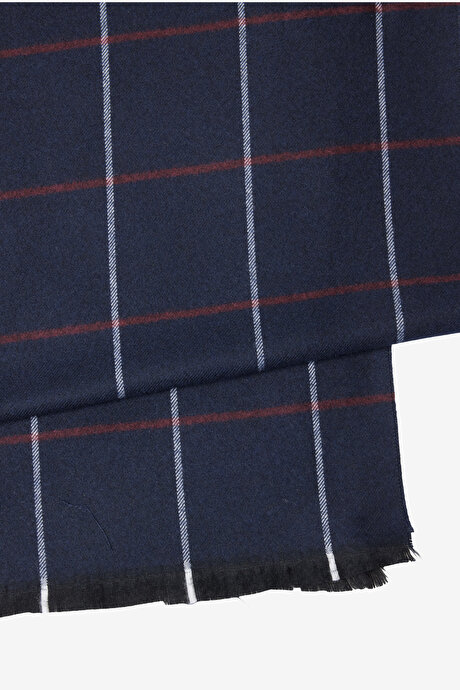 Desenli Standart Fit Bordo-Lacivert Atkı resmi