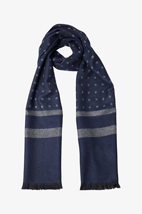 Desenli Standart Fit Lacivert-Gri Atkı resmi