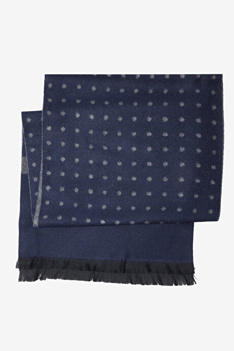 Desenli Standart Fit Lacivert-Gri Atkı resmi