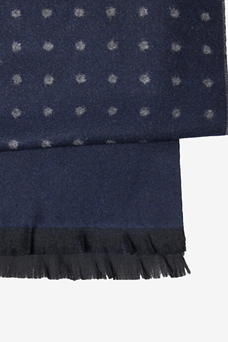 Desenli Standart Fit Lacivert-Gri Atkı resmi