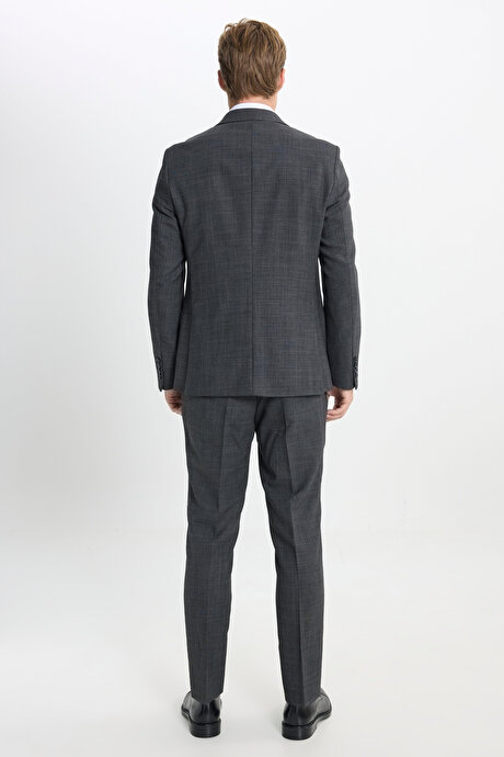 Taşınabilir Torbalı Slim Fit Mono Yaka Desenli Antrasit Takım Elbise resmi