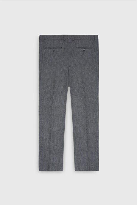 Slim Fit Dar Kesim Kırlangıç Yaka Çizgili Kapak Cepli Esnek Koyu Gri Takım Elbise resmi