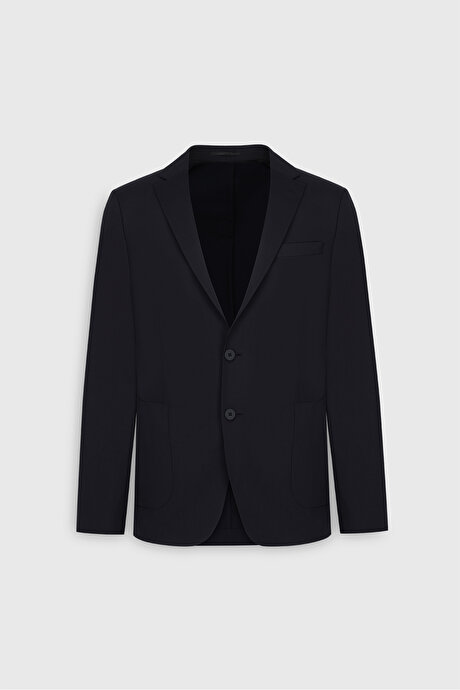 Slim Fit Dar Kesim Mono Yaka Torba Cepli Esnek Lacivert Takım Elbise resmi