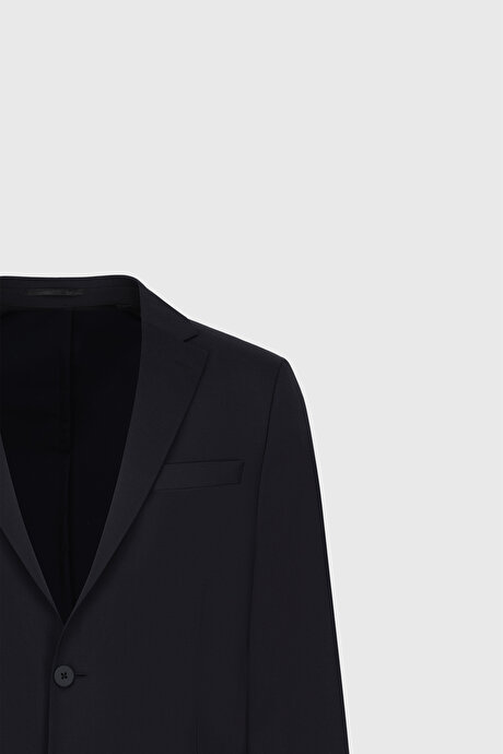 Slim Fit Dar Kesim Mono Yaka Torba Cepli Esnek Lacivert Takım Elbise resmi