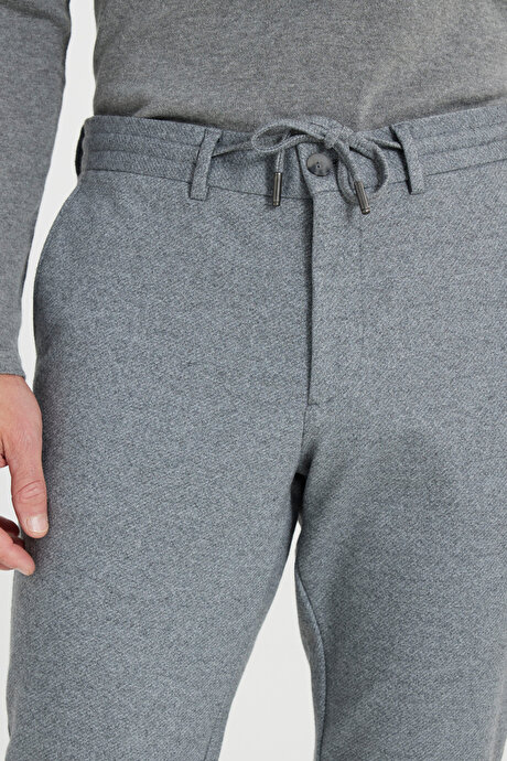 Relax Fit Rahat Kesim Beli Bağlamalı Diagonal Desenli Esnek Gri Pantolon resmi