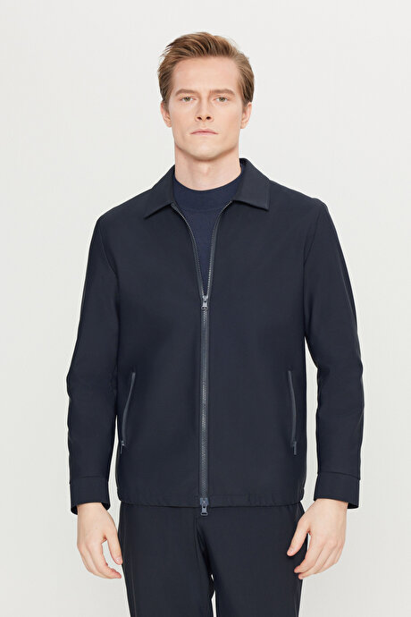 Relax Fit Rahat Kesim Gömlek Yaka Yan Cepli Esnek Lacivert Ceket resmi