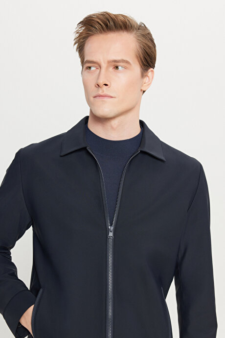 Relax Fit Rahat Kesim Gömlek Yaka Yan Cepli Esnek Lacivert Ceket resmi