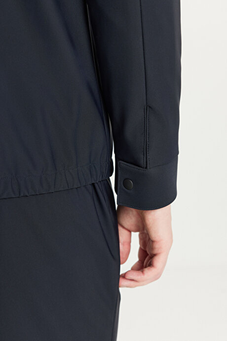 Relax Fit Rahat Kesim Gömlek Yaka Yan Cepli Esnek Lacivert Ceket resmi