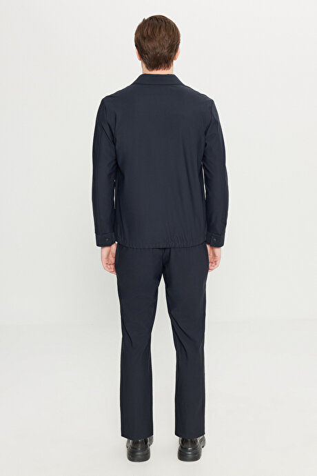 Relax Fit Rahat Kesim Gömlek Yaka Yan Cepli Esnek Lacivert Ceket resmi