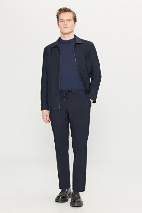 Relax Fit Rahat Kesim Beli Lastikli Yan Cepli Takım Elbise Lacivert Pantolon resmi