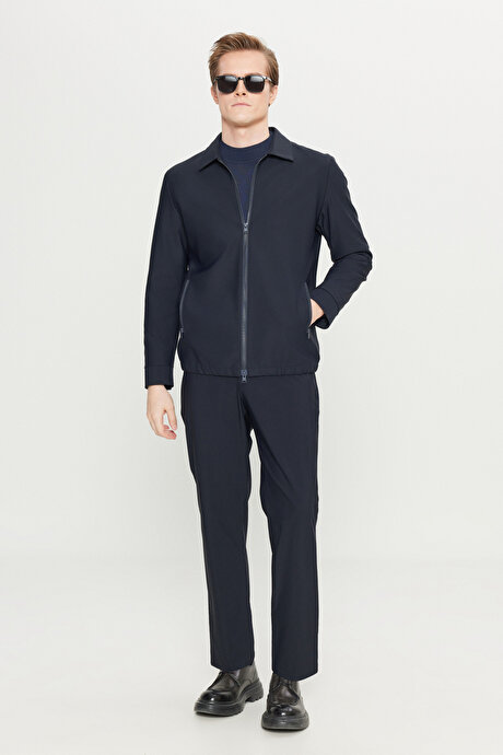 Relax Fit Rahat Kesim Beli Lastikli Yan Cepli Takım Elbise Lacivert Pantolon resmi