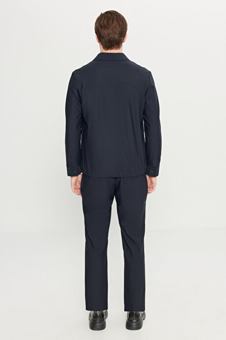 Relax Fit Rahat Kesim Beli Lastikli Yan Cepli Takım Elbise Lacivert Pantolon resmi