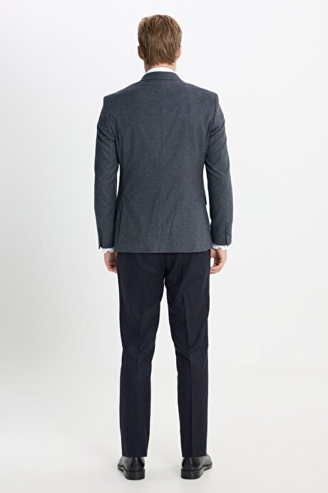 Slim Fit Dar Kesim Mono Yaka Kaz Ayağı Desenli Kapak Cepli Yelekli Antrasit Yelekli Takım Elbise resmi