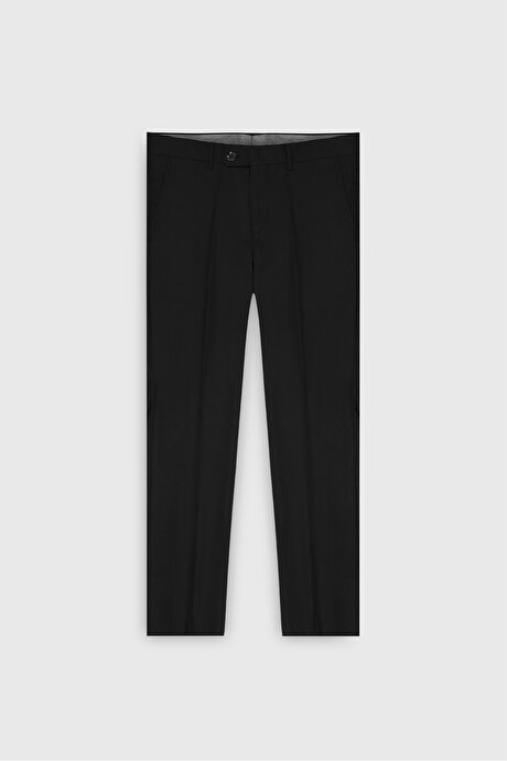 Slim Fit Dar Kesim Kırlangıç Yaka Desenli Çift Pantolonlu Siyah-Gri Takım Elbise resmi