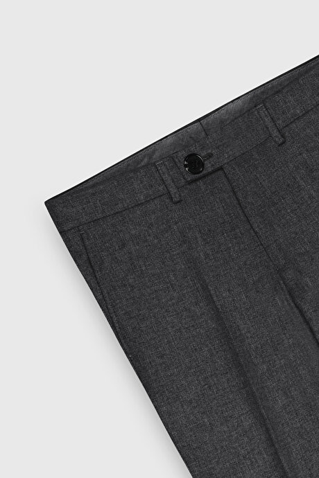 Slim Fit Dar Kesim Kırlangıç Yaka Desenli Çift Pantolonlu Siyah-Gri Takım Elbise resmi