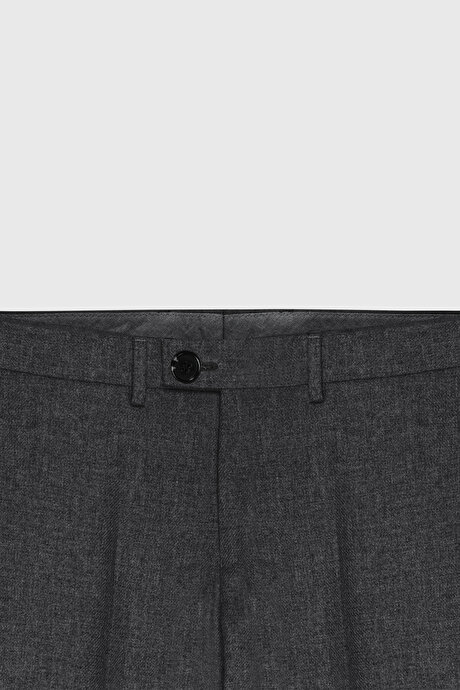 Slim Fit Dar Kesim Kırlangıç Yaka Desenli Çift Pantolonlu Siyah-Gri Takım Elbise resmi