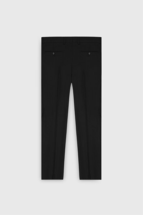 Slim Fit Dar Kesim Kırlangıç Yaka Desenli Çift Pantolonlu Siyah-Gri Takım Elbise resmi