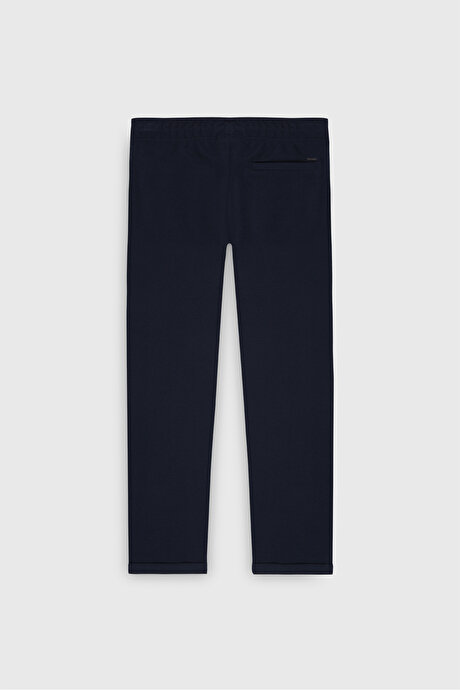 Standart Fit Normal Kesim Cepli Esnek Örme Lacivert Örme Pantolon resmi