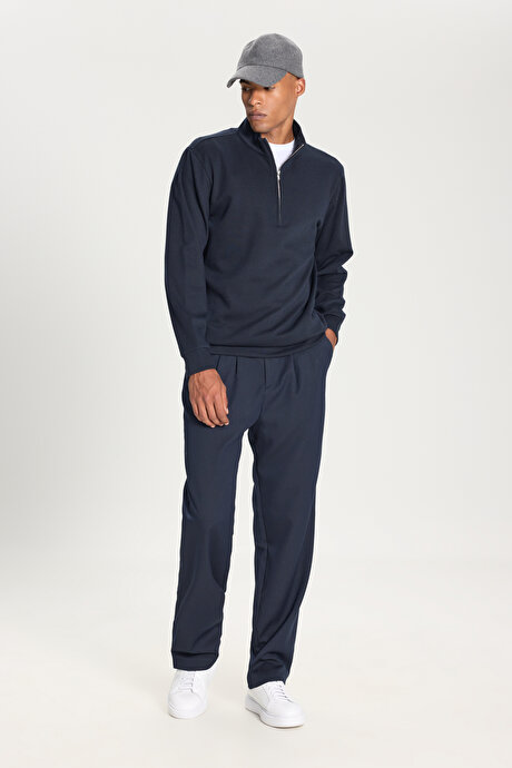 Sıcak Tutan Regular Fit Rahat Kesim Bato Dik Yaka Esnek Lacivert Sweatshirt resmi