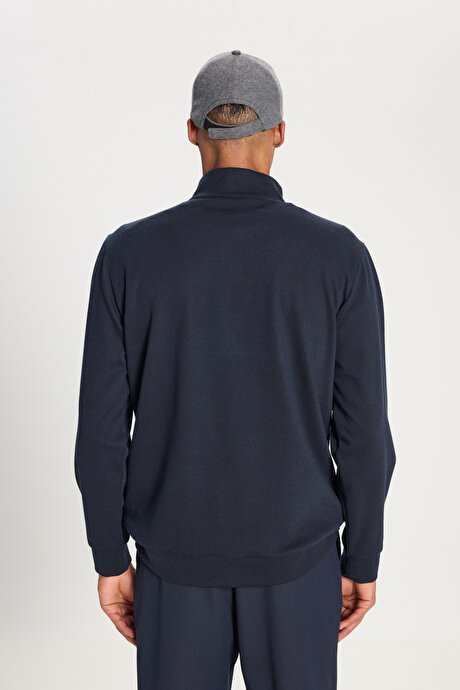 Sıcak Tutan Regular Fit Rahat Kesim Bato Dik Yaka Esnek Lacivert Sweatshirt resmi