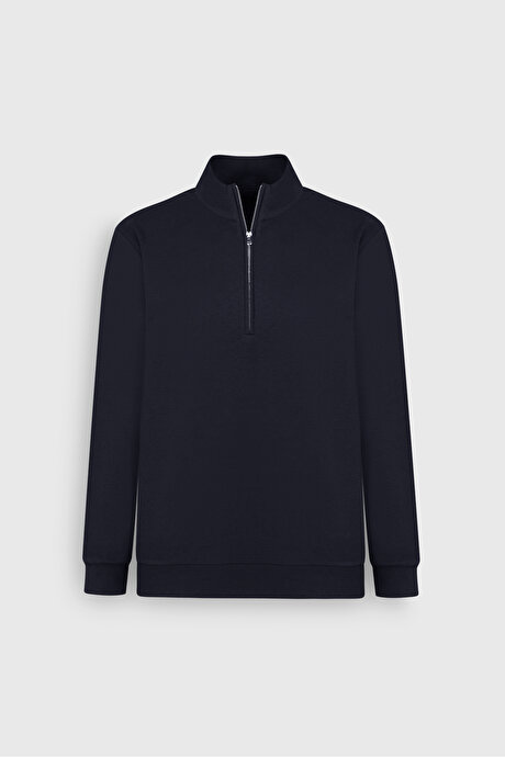 Sıcak Tutan Regular Fit Rahat Kesim Bato Dik Yaka Esnek Lacivert Sweatshirt resmi
