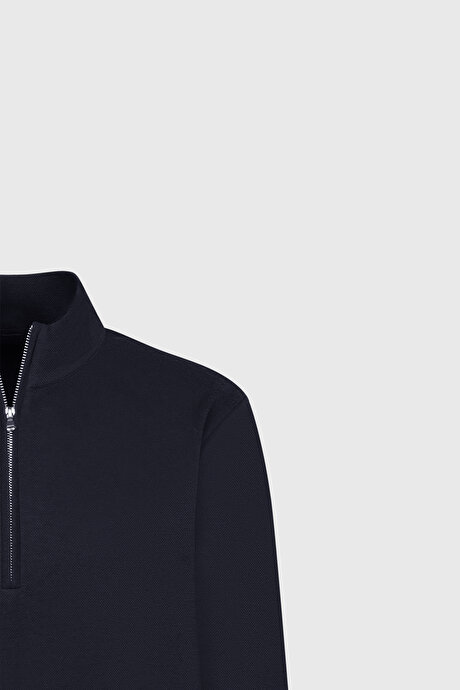 Sıcak Tutan Regular Fit Rahat Kesim Bato Dik Yaka Esnek Lacivert Sweatshirt resmi